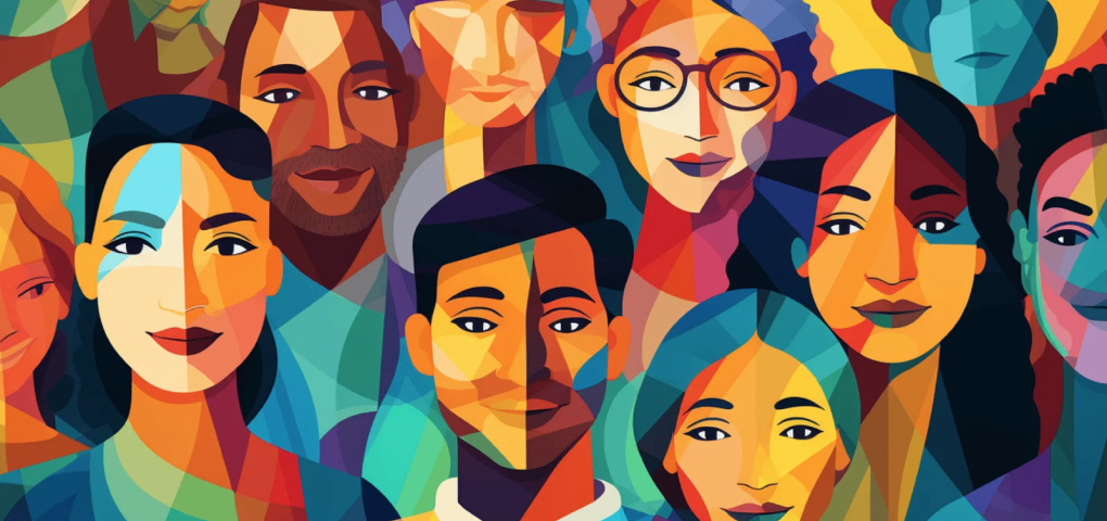 Illustration of diverse faces around the world