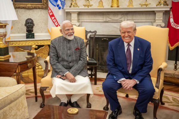 Indian PM Narendra Modi is welcomed to the White House by U.S. President Donald J. Trump on February 13, 2025. Public domain photo via whitehouse.gov.