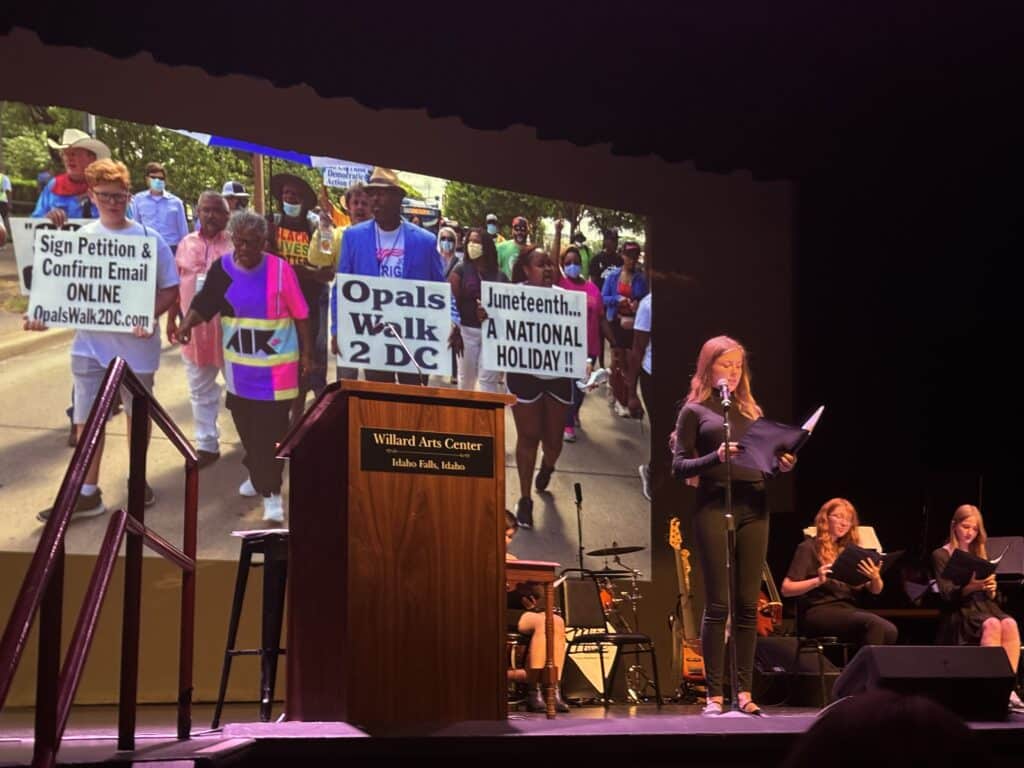 Young students known as the, “Freedom Readers” speak of the history of Juneteenth.