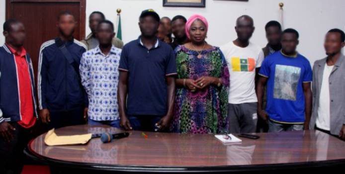 The Rescued Miners at the NIDCOM Office, Abuja. Photo via Channels Television