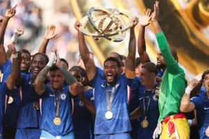 Academy graduate Reece James lifts the Club World Cup trophy for Chelsea FC. (Chelsea FC website