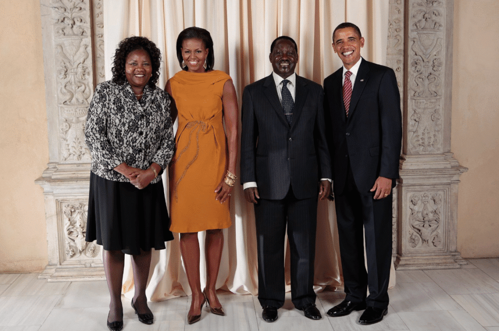 Right to left: Barack Obama, Raila Odinga, Michelle Obama, Ida Odinga