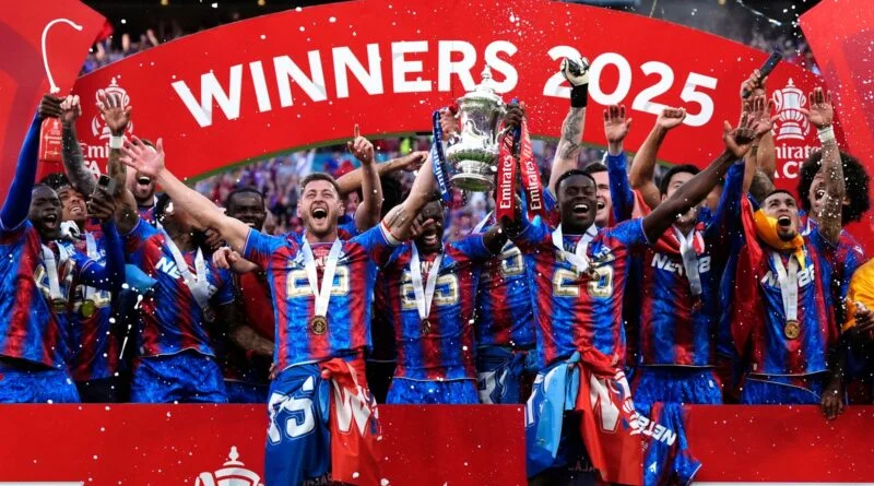 Crystal Palace players celebrate the club’s first-ever title. Photo via PA.