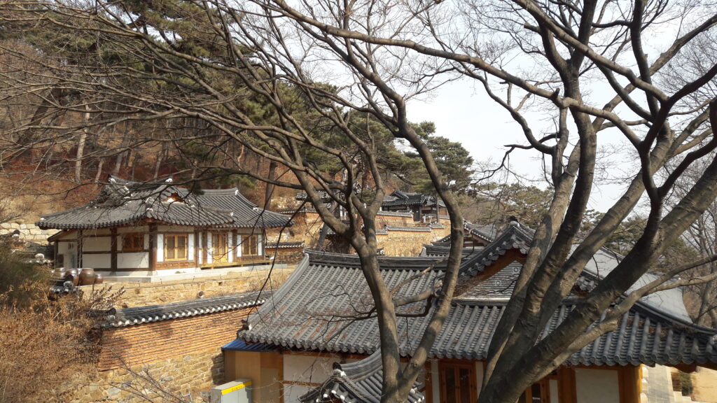 An exterior shot of the temple grounds. 