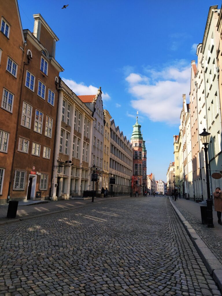 A Polish street during a sunny day.
