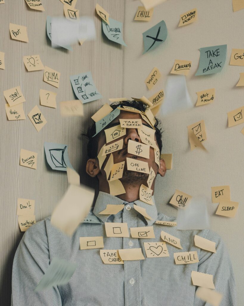 A person covered with sticky notes.