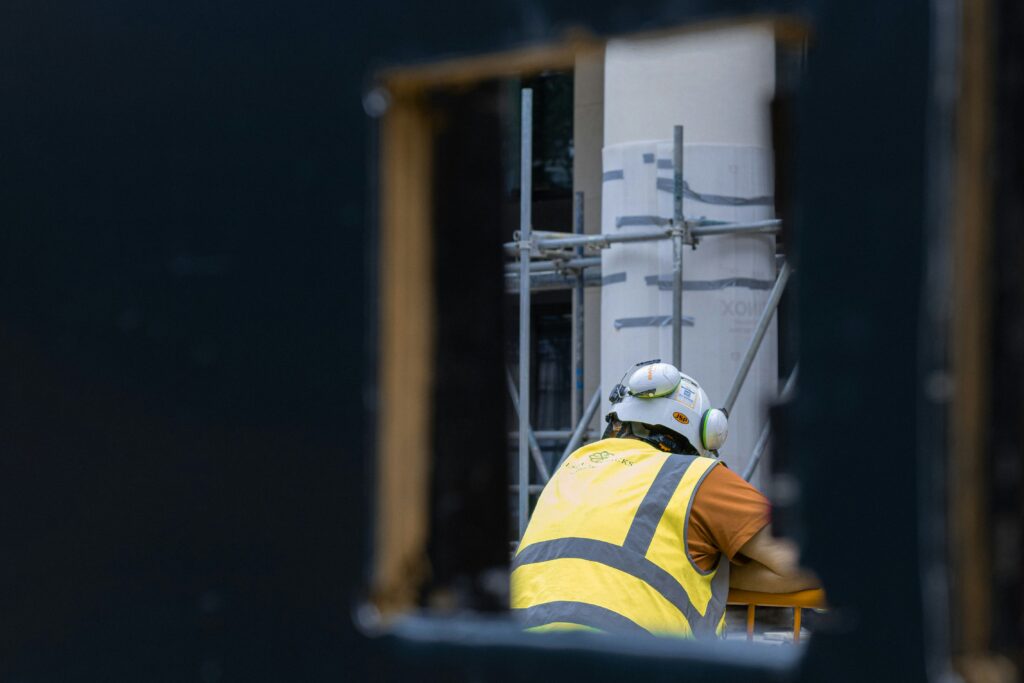 Person at work in safety helmet