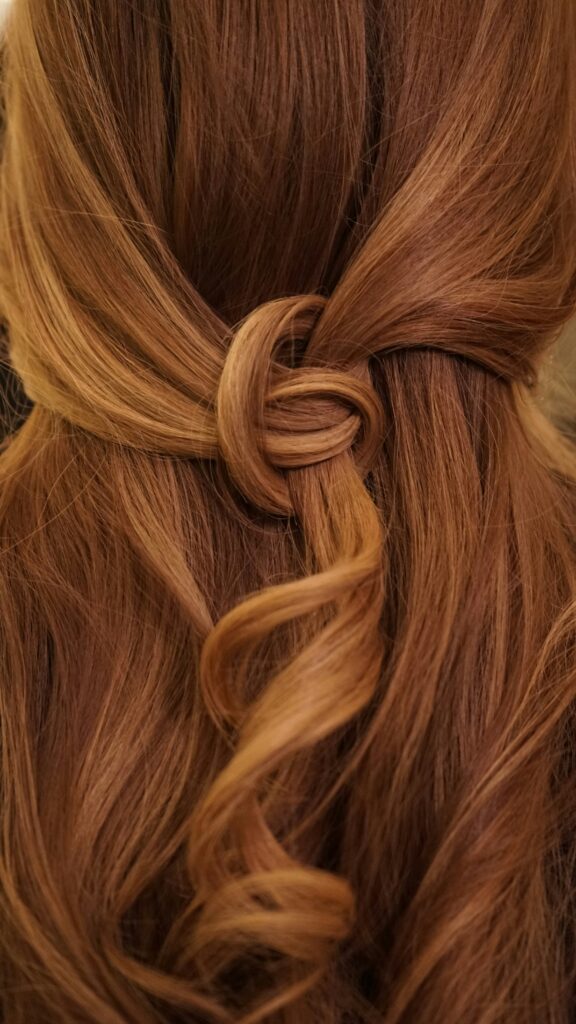 Parisian-style braid on a woman with ginger hair.