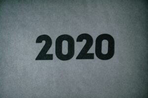 Black lettering that reads “2020.”